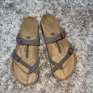 Birkenstock, size 40, never worn, “brown” but look grey